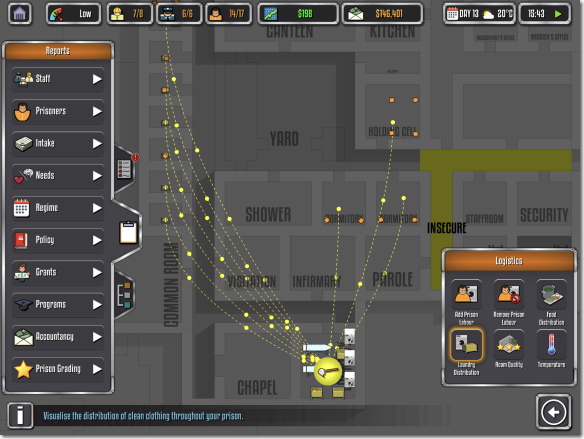 Prison Architect Mobile ランドリー運用画面