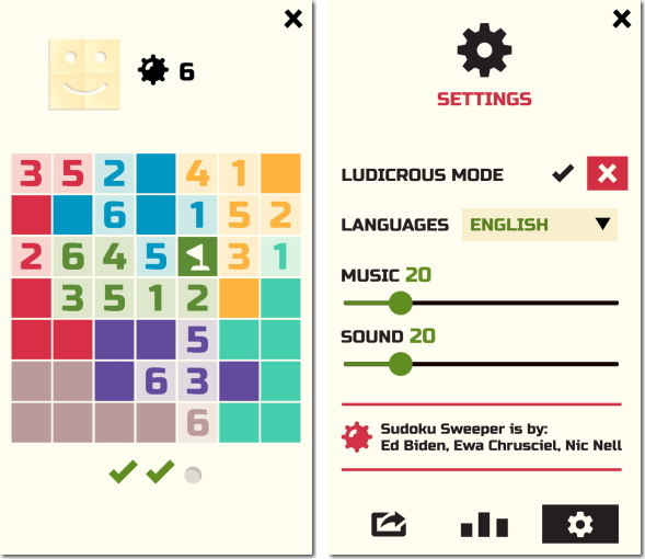 Sudoku Sweeper（数独スイーパー） 7x7 サイズと設定画面
